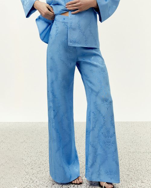Pantalón Sfera wide leg celeste de cintura alta para mujer
