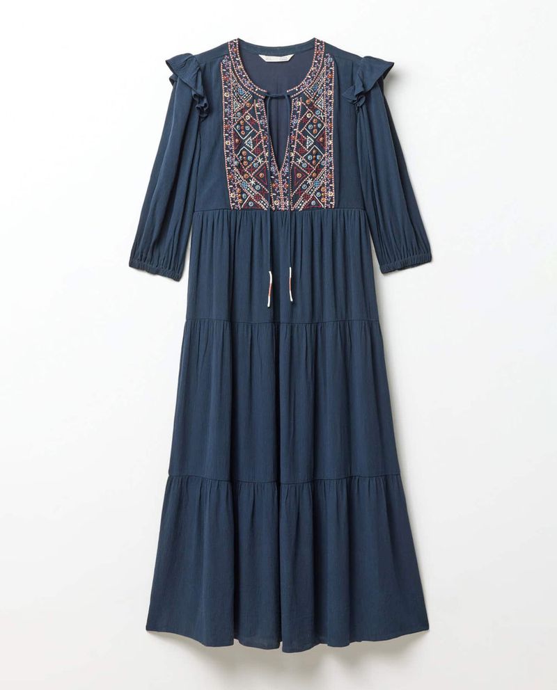 104881546-Vestido-Sfera-midi-azul-mangas-3-4-para-mujer