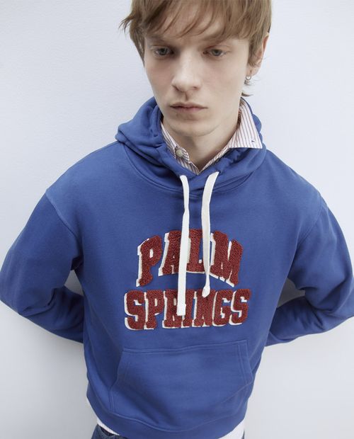 Suéter hoodie Sfera azul con bordado "Palm Springs" para hombre