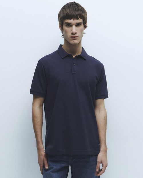 Camisa polo Sfera azul navy sólida para hombre