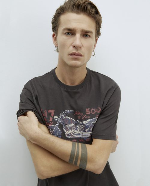 Camiseta Sfera negra con estampado de motocicleta para hombre