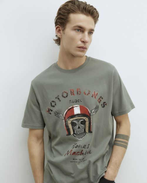 Camiseta Sfera verde sage con estampado "Motorbones" para hombre
