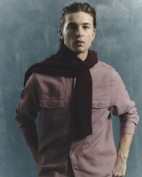 Camisa casual de lino Sfera rosado heather para hombre