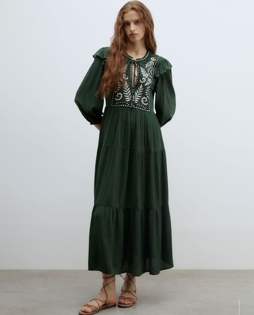 Vestido Sfera midi verde mangas 3/4 para mujer