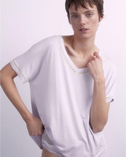 Camiseta de pijama Sfera morada lila manga corta para dama