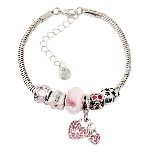 Pulsera plateada con dijes  para mujer