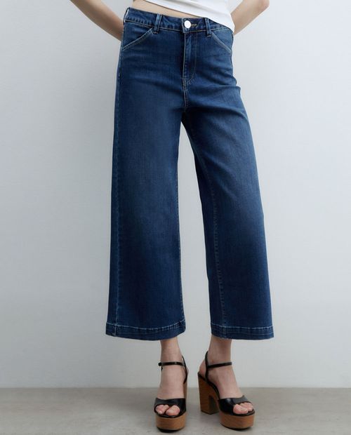 Jeans Sfera culotte azul de cintura alta para mujer