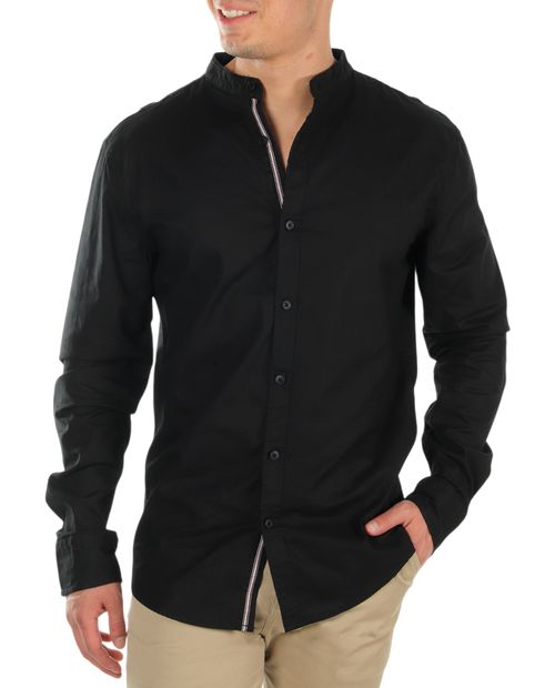 Camisa casual de lino Unexpected negra sólida para hombre