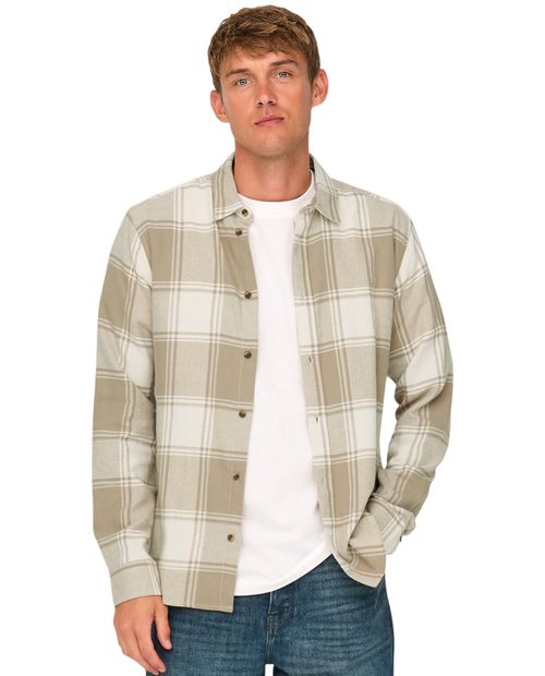 Camisa casual a cuadros beige de corte entallado Only and Sons para hombre