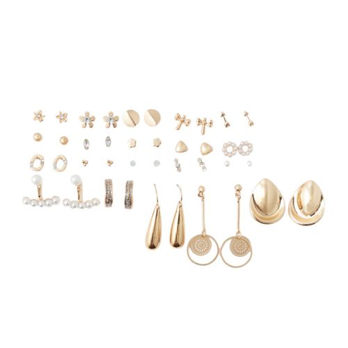 Set de 20 aretes metálicos dorados para mujer