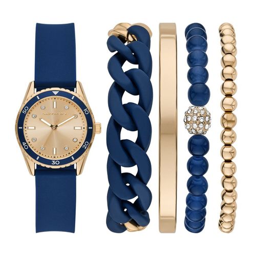 Set de reloj Skechers análogo de silicón color azul con pulseras para mujer