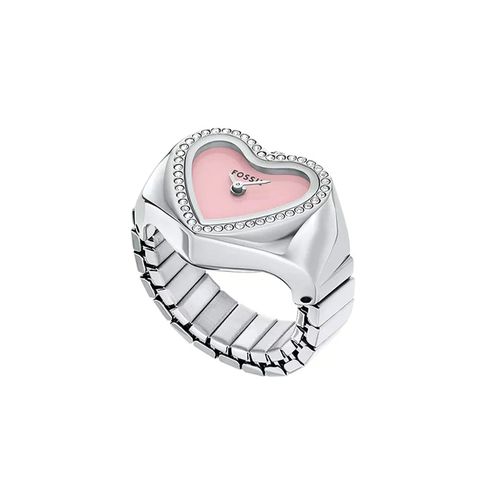Anillo reloj análogo acero inoxidable plateado para mujer
