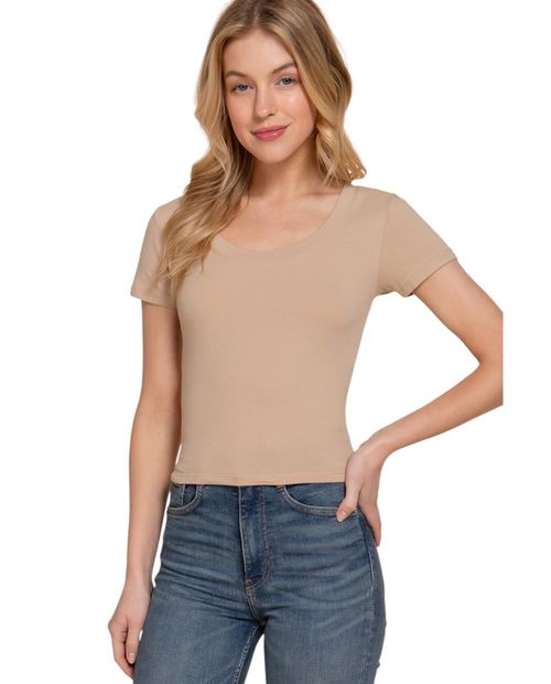 Camiseta Active Basic beige manga corta para mujer