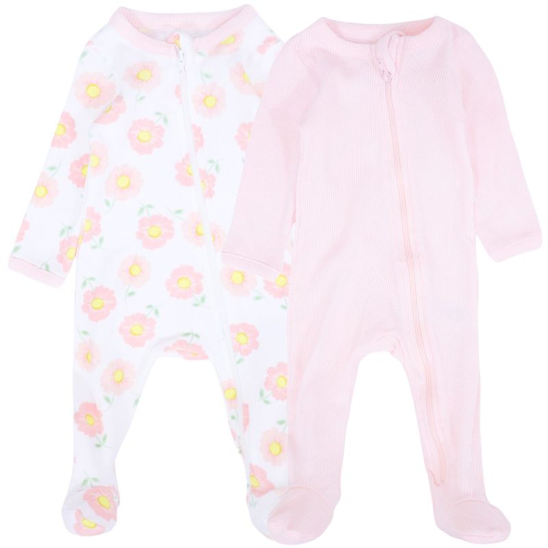 Set-de-2-pijamas-bicolor-con-estampado-de-flores-para-bebe-niña-104847318