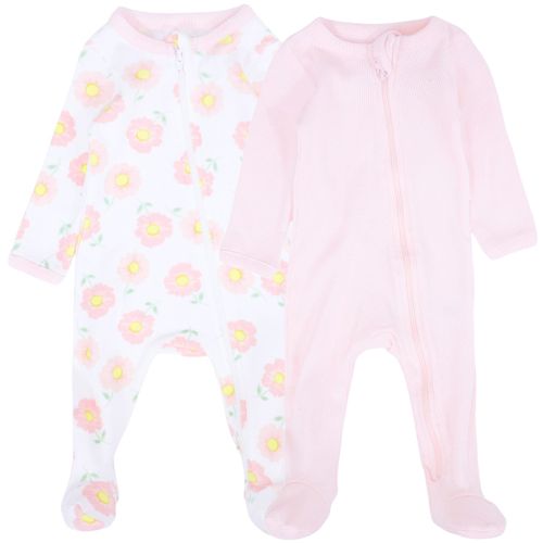 Set de 2 pijamas bicolor con estampado de flores para bebé niña
