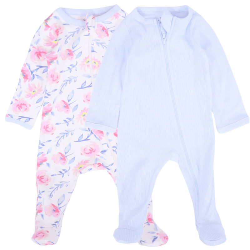 Set-de-2-pijamas-bicolor-con-estampado-de-flores-para-bebe-niña-104847321