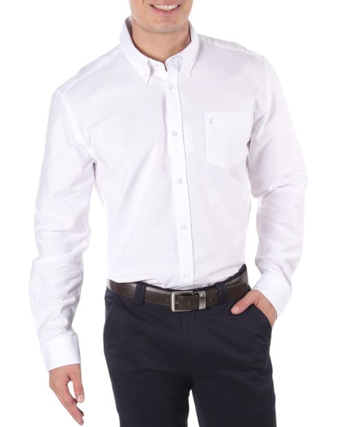 Camisa slim fit oxford PuroEGO blanco sólido para hombre