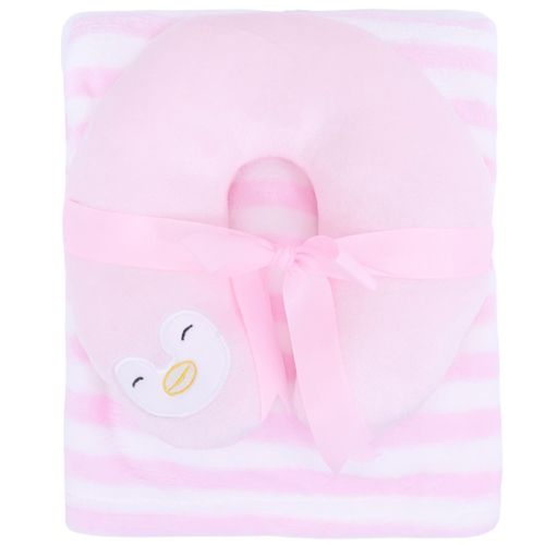 Frazada bicolor con almohada media luna para bebé niña