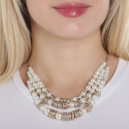 Collar triple con perlas 3cm -20" para mujer