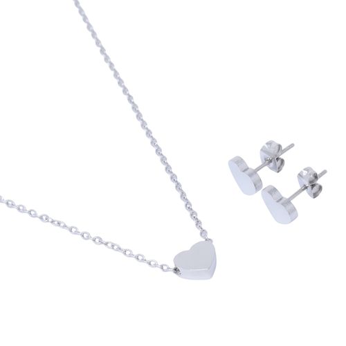 Set de aretes y cadena con dije de acero inoxidable 2mm -18" para mujer