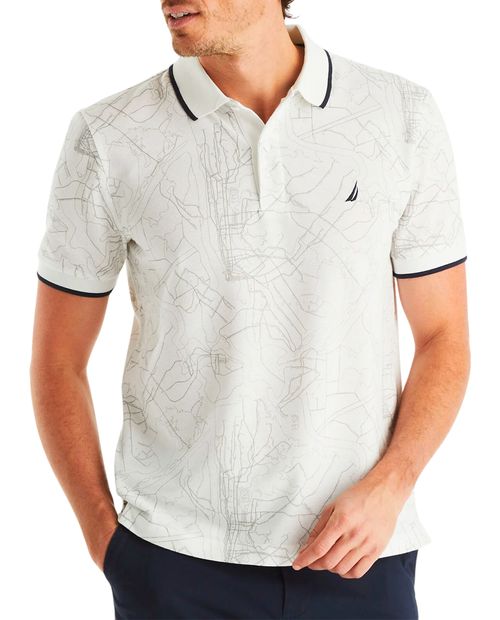 Camisa polo Nautica classic fit blanca con estampado de trazos para hombre