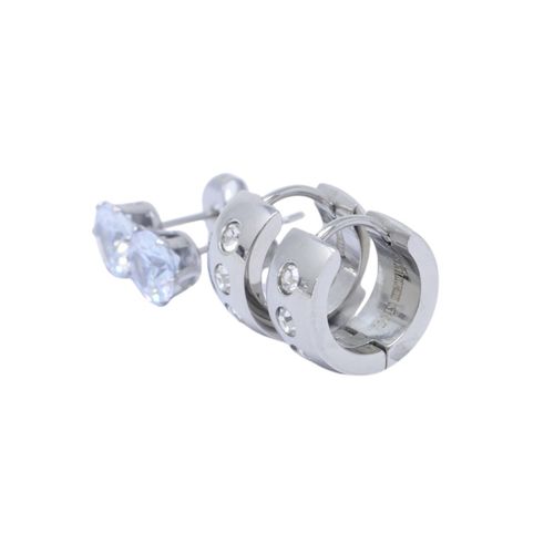 Set de 2 pares de aretes en acero inoxidable plateado para mujer
