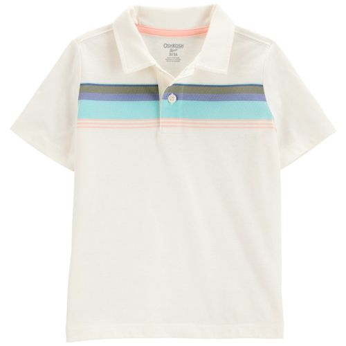 Camisa tipo polo blanca a rayas para niño