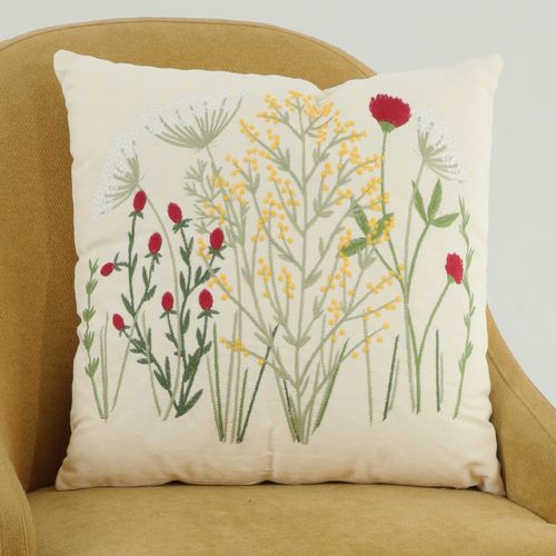 Cojín decorativo con bordado de flores 38x38 cm