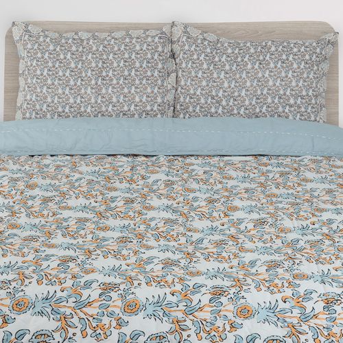 Cubrecama diseño estampado de flores multicolor