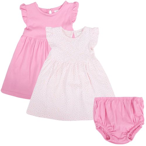Conjunto de 2 vestidos bicolor con estampado para bebé niña