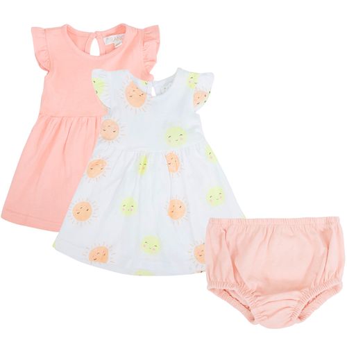 Conjunto de 2 vestidos bicolor con estampado para bebé niña