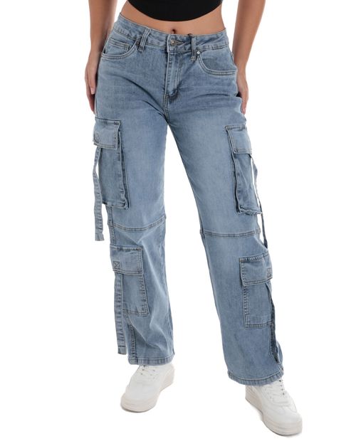 Jeans Orange cargo azul de cintura alta para mujer