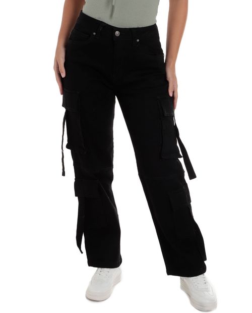 Jeans Orange cargo negro de cintura alta para mujer