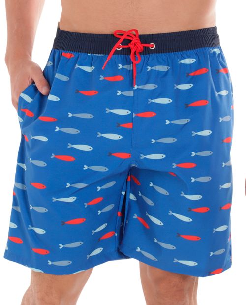 Calzoneta de baño Gents azul con mini print de peces para hombre