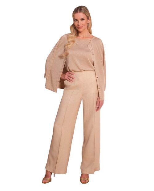 Pantalón Punt Roma palazzo beige de cintura alta para mujer