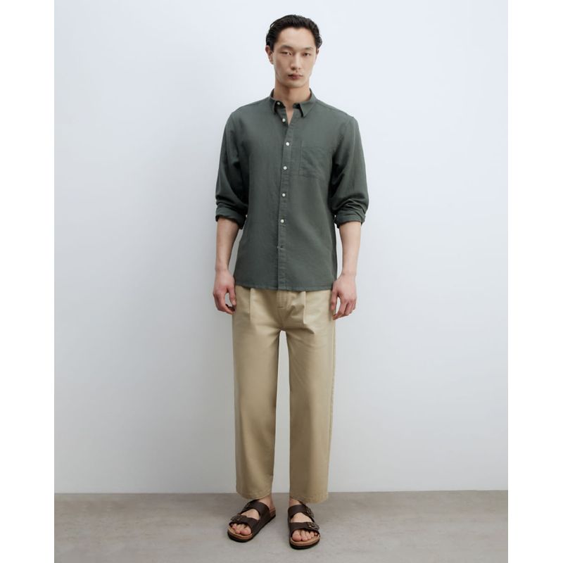 Camisa Casual Camisa Verde Lino Hombre Camisa Casual De Lino Sfera