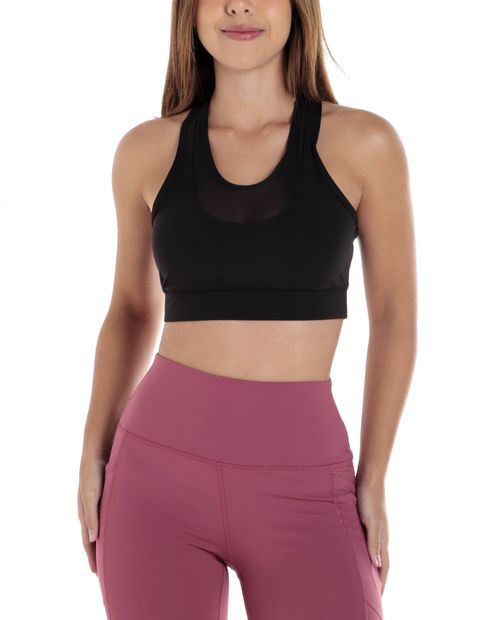 Top deportivo Boomerang negro sólido para mujer