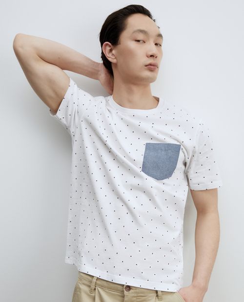 Camiseta Sfera blanca mini print geométrico para hombre