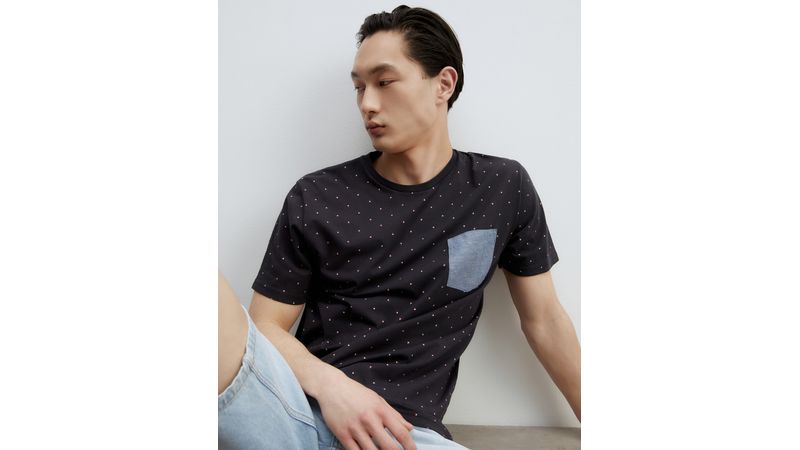 Camiseta Sfera dark navy mini print geométrico para hombre - Main Image