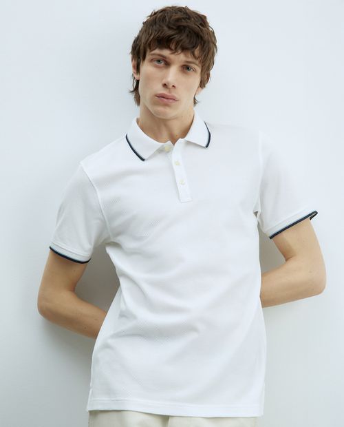 Camisa polo Sfera blanca con textura para hombre