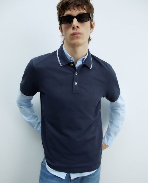 Camisa polo Sfera navy con textura para hombre