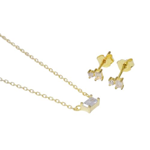 Set de collar y arete nes de plata en dorado para mujer