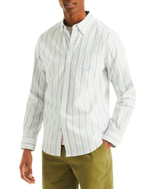 Camisa casual oxford Nautica classic fit blanca rayada para hombre