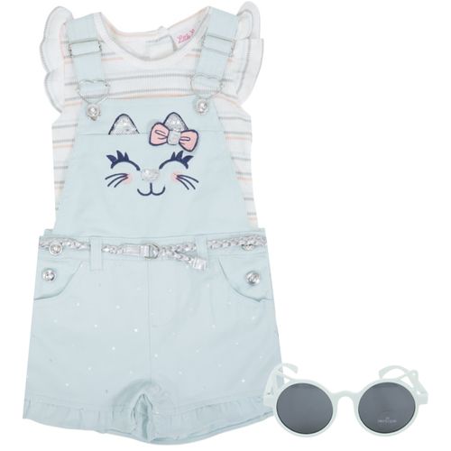 Conjunto de 3 piezas celeste con bordado para bebé niña