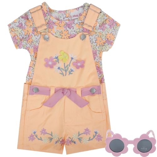 Conjunto de 3 piezas anaranjado con bordado para bebé niña