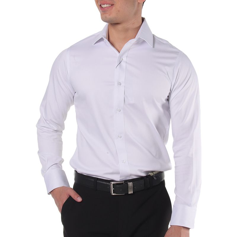 Camisa formal Lisa Premium Bambú Pierre Cardin slim fit blanca sólida para  hombre