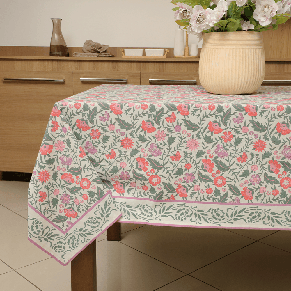 Mantel rectangular con estampado floral para 8-10 personas
