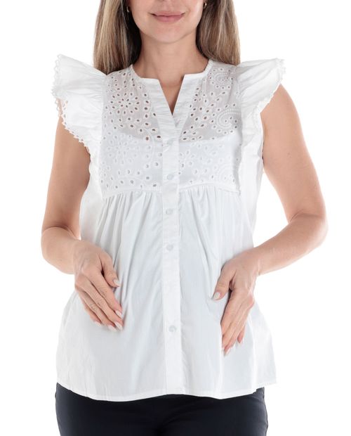 Blusa maternal Sabrina casual blanca manga corta para mujer
