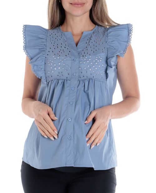 Blusa maternal Sabrina casual celeste manga corta para mujer