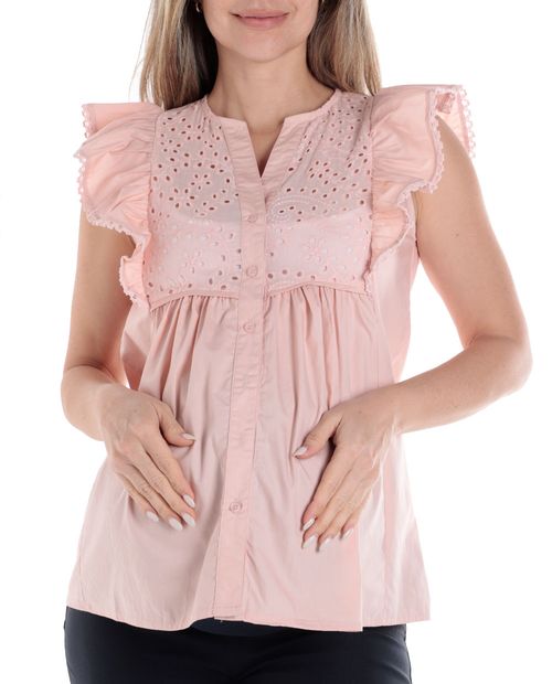 Blusa maternal Sabrina casual rosada manga corta para mujer